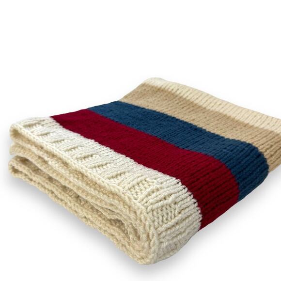 Handknit Pillow Cover Pillowcase Striped 27" x 22" Preppy Minimalist Lodge Ski - Picture 11 of 11